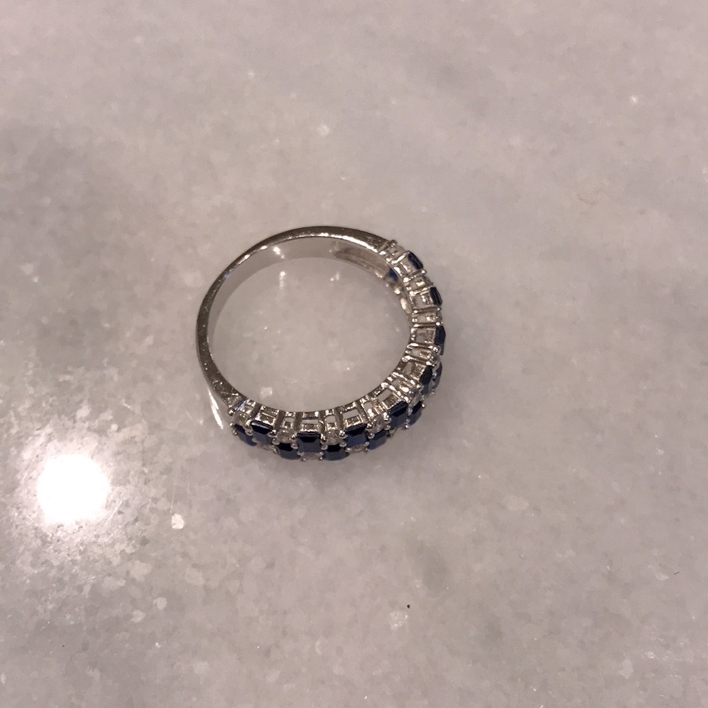 Crystal and blue checkered ring CZ size 8 - Picture 4 of 4